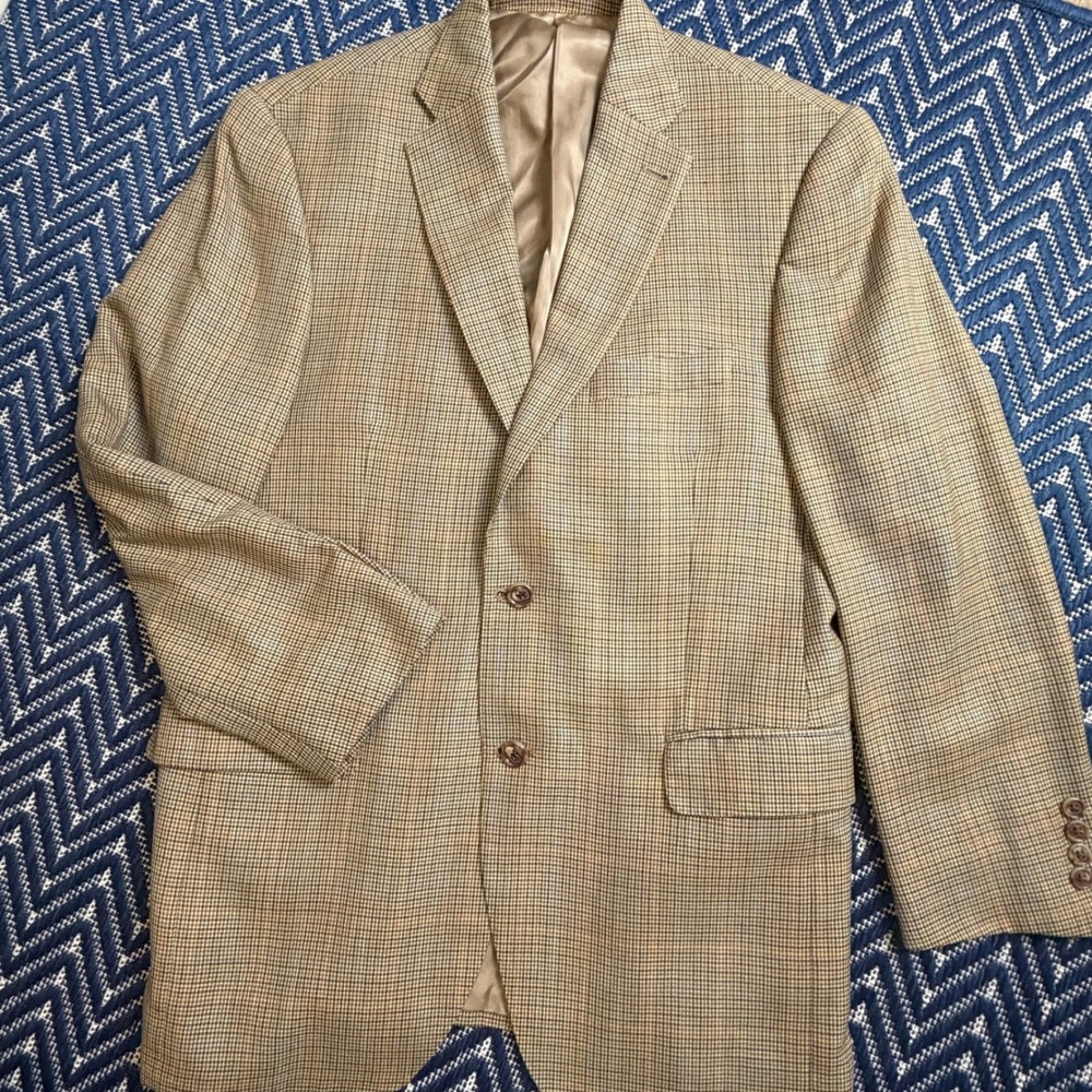 Peter Millar Blazer Mens 40R Tan Glen Plaid Sport Coat Canada Made